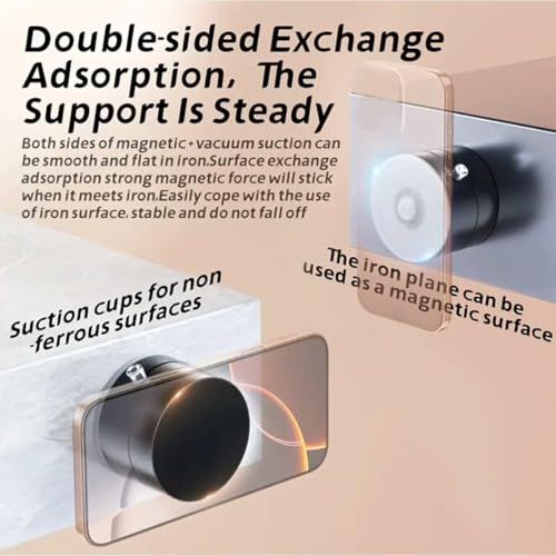 Oudvaker Foldable Magnetic Vacuum Phone Holder, 360° Electric Suction Car Mount, Double-Sided Swivel Stand for Car, Mirror, Gym, Kitchen, Hands-Free Portable Phone Holder (Wihte)