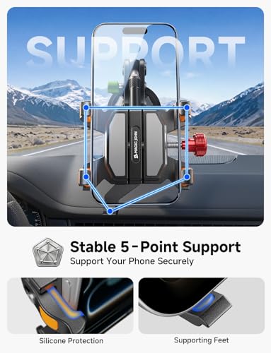 MAGIC JOHN Metal Car Phone Holder 360° Rotation Suction Mount Windshield