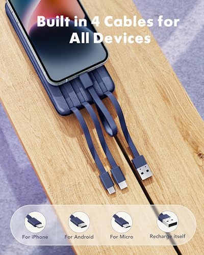 charmast Portable Charger Power Bank with Reinforced Built-in 4 Cables - color: Navyblue