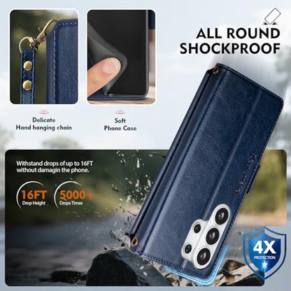for Samsung Galaxy S26 Ultra Wallet Case with Card Holder RFID Blocking PU Leather Zipper Phone Case Flip Folio Protective Cover Wrist Strap Credit Card Slots Kickstand Men Women,Dark Blue - color: Dark Blue, size: Samsung Galaxy S26 Ultra - 6.9"