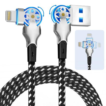 90 Degree Lightning Cable with 180° Rotating iPhone Charger Head,Swivel Charger Cord with MFi,6.6FT Right Angle Lightning Cable,Fast Charging,Apple Carplay,Data Sync for iPhone 14/13/12/11/X,iPad