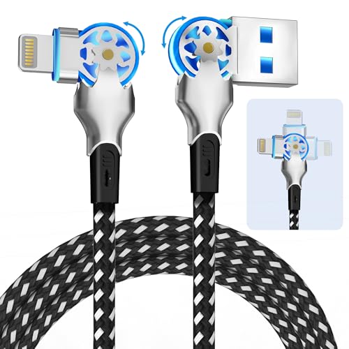 90 Degree Lightning Cable with 180° Rotating iPhone Charger Head,Swivel Charger Cord with MFi,6.6FT Right Angle Lightning Cable,Fast Charging,Apple Carplay,Data Sync for iPhone 14/13/12/11/X,iPad