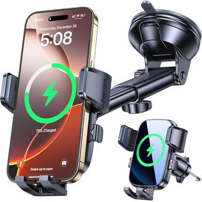 Kaistyle Wireless Car Charger【One Hand Manual Clamping】 Fast Wireless Charger for Car Phone Holder Mount Charger Phone Holders for Your Car Dashboard/Windshield/Vent Truck Mount for iPhone Samsung