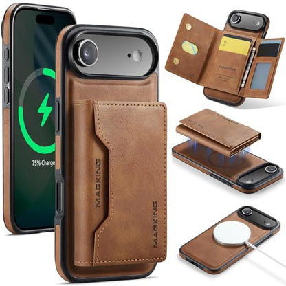 K2 2 in 1 Detachable Magnetic Phone Cases Compatible with iPhone Air / 17 Air Case with Card Holder RFID Blocking , Compatible with Magsafe Wallet, Leather 6.5'' (Brown, iPhone Air) - color: Brown, size: iPhone Air