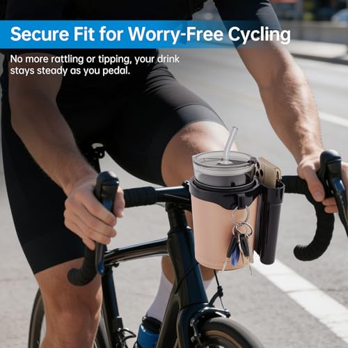 3-in-1 Universal Bike Cup Holder with Cell Phone Case Keys Hook, Beige - color: beige