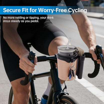 3-in-1 Universal Bike Cup Holder with Cell Phone Case Keys Hook, Beige - color: beige