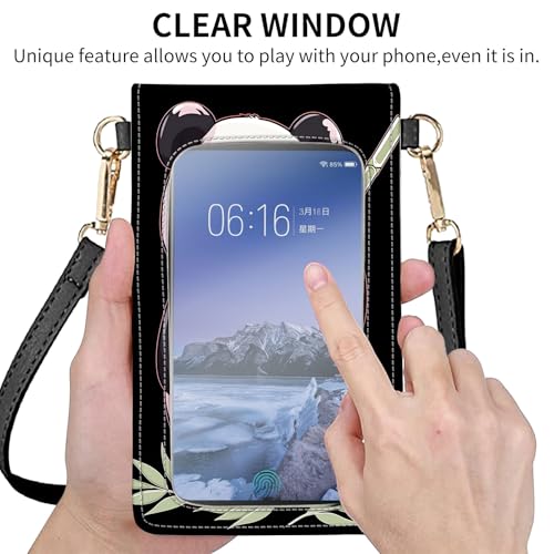 for Women Cell Phone Purse,with Touchscreen Cell Phone Purse,PU Leather Shoulder Bag Waterproof Phone Wallet Case with Clear Touch Screen Window up to 6.7 inch Smartphone, - color: Black and Pink Panda -248