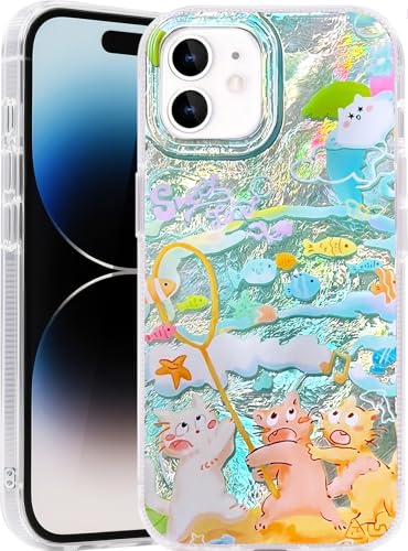Compatible with iPhone 11 Case,with [Soft Slim][Camera Protection] Cute Fishing Cats Shiny Aesthetic Phone Cover Anti-Yellowing Shockproof Protective Cover for Women Girl - color: Fishing Cats, size: iPhone 11