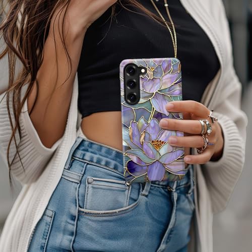 Esdot for Samsung Galaxy S23 Case - Wireless Charging Compatible – Dual-Layer Soft Silicone + Hard Shell - Wildflower Design - Protective Phone Cover for Women Girls - Abstract Lotus