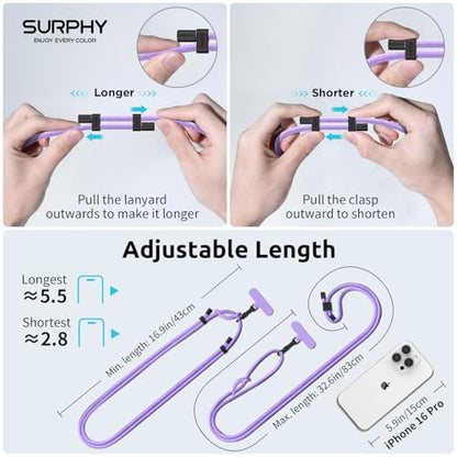 SURPHY Phone Lanyard Crossbody, Phone Strap Crossbody with 2 Tether Tabs - color: Purple