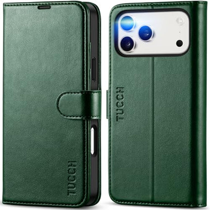 TUCCH Wallet Case for iPhone 17 Pro Max (6.9"), 4 Card Holders, Evergreen | RFID Blocking, Viewing Stand, Shockproof TPU Shell, PU Leather, Magnetic Closure, Protective Folio Flip Cover - color: Evergreen