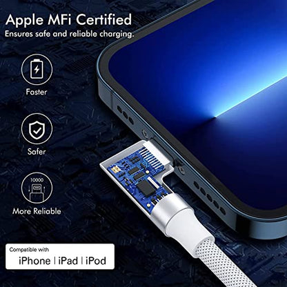 USB C to Lightning Cable 6ft 2 Pack MFi Right Angle 20W Fast Charging Cord