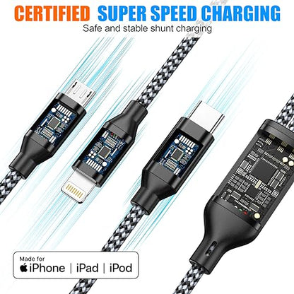 3 in 1 Multi Charging Cable 6ft 2Pack,MFi Certified fast charger cord - color: Grey/Black-6ft
