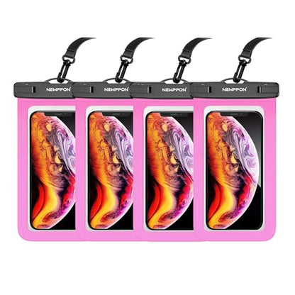 4 Pack 8.5“ Waterproof Cell Phone Pouch - Underwater Dry Bag Case Lanyard - Water Proof Clear Holder Protector for iPhone 16 15 14 Pro Max Plus Samsung Galaxy S25 S24 Ultra Note for Beach Swimming - color: 4 Pack Magenta