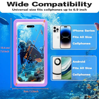 Waterproof Phone Case, Underwater Phone Cases for Snorkeling, IPX8 Diving Case, 360 Full Body Protection for iPhone 16 Pro Max/15/14/Galaxy S24, Up to 6.9 Inch, Beach Cruise Essentials (Purple) - color: Purple