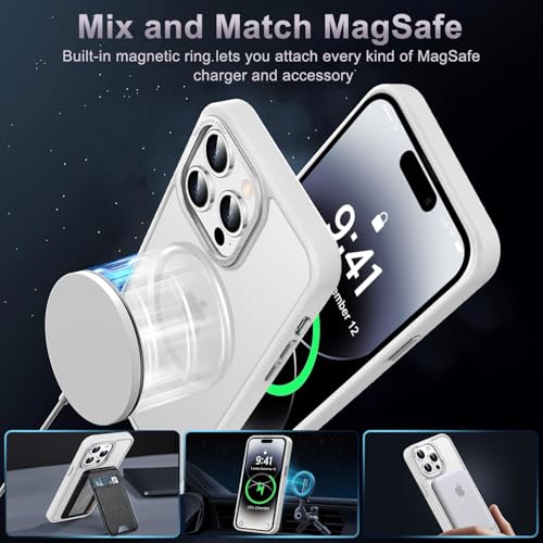 Newfuture Magnetic for iPhone 14 Pro Max Case Shockproof, Frosted White | Military Drop Protection, Slim Matte Anti-Fingerprint, Compatible with Magsafe, Camera Guard, Translucent Protective Cover - color: Frosted White, size: iPhone 14 Pro Max 6.7 inch