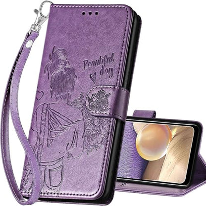 for Samsung Galaxy A32 5G Wallet case, Purple-Girl | 3 Card Holders, Kickstand, Shockproof TPU Shell, PU Leather, Magnetic Closure, Protective Flip Folio Cover, Women - color: 2