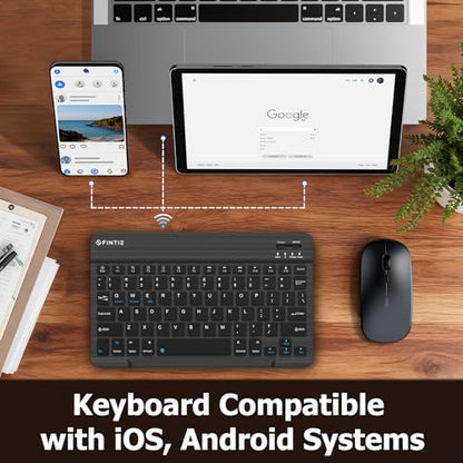 FINTIE 10-Inch Ultrathin Wireless Bluetooth Keyboard, Black | Universal Tablet Phone Keyboard, Rechargeable Battery, Slim Detachable Design, Quiet Scissor Keys, Travel Ready