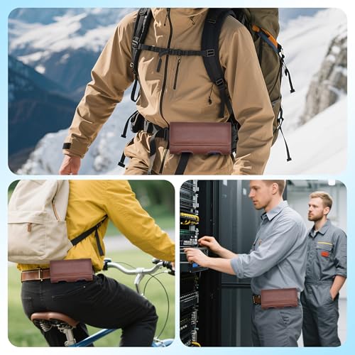 Mopaclle Leather Phone Holster with Heavy Duty Metal Belt Clip and Card Holder, Compatible with iPhone 13/12 Mini, iPhone SE, iPhone 8/7/6S/6, and Galaxy S7/S6/S5 - Brown - color: 01-Leather- Brown, size: S(5.8x3.0x0.5)