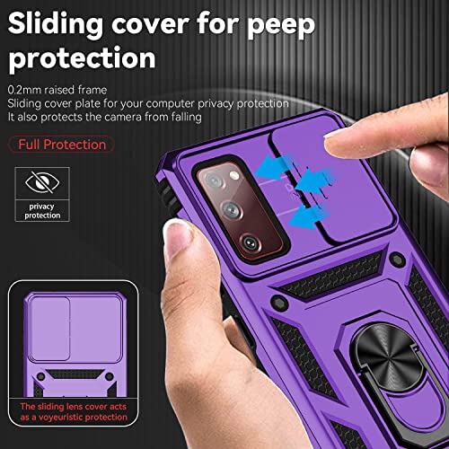 for Samsung Galaxy S20 FE 5G Case with Camera Lens Cover HD Screen Protector, Military-Grade Drop Tested Magnetic Ring Holder Kickstand Protective Phone Case for Samsung Galaxy S20 FE 5G, Purple - color: Purple with camera cover Military-Grade 2nd gen
