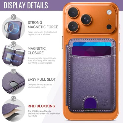 HXY for Magsafe Wallet Magnetic Card Holder RFID Blocking with Stand, 6 Card Holder for Phone Case, Slim Leather Magnetic Wallet for iPhone 17/16/15/14/13/12 Pro/Max/Plus (Purple) - color: Purple