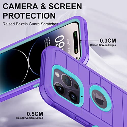 for iPhone 14 Pro Case with 2 Screen Protector,Full Body Shockproof Drop Protection Dust Proof Heavy Duty 3-Layer Rugged Durable Military Grade Cover for Apple iPhone 14 Pro 6.1" (Purple) - color: Purple/light green II