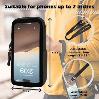 Phone Sleeve Pouch Case with Adjustable Crossbody Lanyard and Wrist Strap, Touchscreen-Friendly Clear Cell Phone Purse Bag, CellPhone Holster with Carabiner for Men Women (Clear Black- B) - color: Clear Black- B