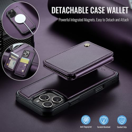Wallet Case for iPhone 16 Pro Max Compatible with MagSafe for Men Women, Detachable Magnetic Wallet Phone Case with Card Slot Holder RFID Blocking for iPhone 16 Pro Max 6.9 inch (Purple) - color: Purple