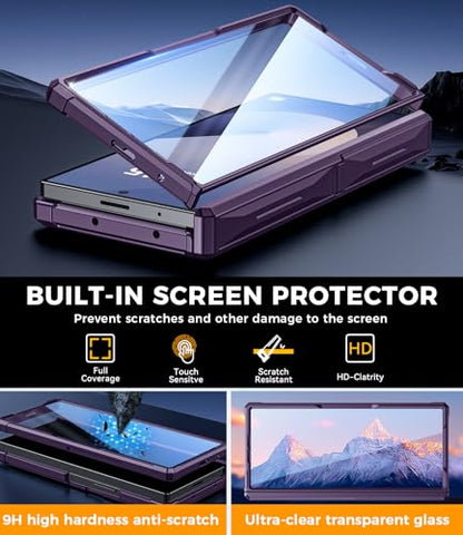Magnetic for Galaxy Z-Fold-6 Case: Heavy Duty Armor Phone Case [Compatible with MagSafe][Hinge Protection][Dual Kickstand] Shockproof TPU+PC Cover for zfold 6 5G 2024 Purple - color: Purple
