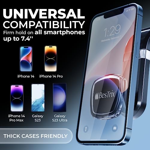 BESTRIX Phone Holder for Car, Magnetic Car Phone Mount | Dashboard Car Phone Holder Compatible with iPhone 15, 14,13,12,11Pro,Xr,XS Pro MAX Galaxy S24 23 22 21 20 Ultra Note S8 S9 S10 & All Smartphone
