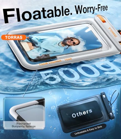 TORRAS IP68 Waterproof Phone Pouch Floating with Double Space 7.0", White | Waterproof Phone Case with Crossbody Lanyard, Phone Dry Bag for iPhone 17 Pro Max 16 S26, Beach Cruise Ship Travel Essentials - color: White