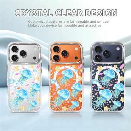 VisEnt Clear Case for iPhone 17 Pro, Magnetic Phone Case, Transparent Slim Cover, Military Grade Protection, Shockproof, Anti-Yellowing, Scratch Resistant, Blue Jellyfish Ocean - color: Blue Jellyfish Ocean, size: Iphone 17 Pro