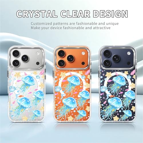 VisEnt Clear Case for iPhone 17 Pro, Magnetic Phone Case, Transparent Slim Cover, Military Grade Protection, Shockproof, Anti-Yellowing, Scratch Resistant, Blue Jellyfish Ocean - color: Blue Jellyfish Ocean, size: Iphone 17 Pro