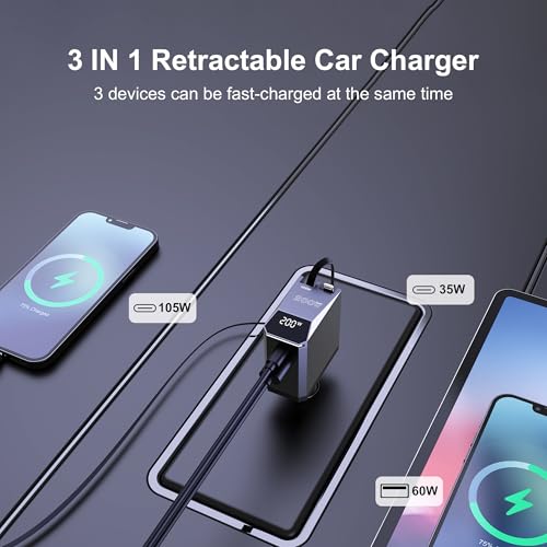 200W Retractable Car Charger, Power Display