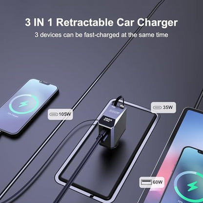 200W Retractable Car Charger, Power Display