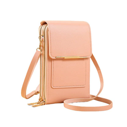 Small Touchscreen Phone Crossbody Bag for Women – Anti-Theft, RFID Blocking, Waterproof Leather Messenger Purse - color: Light Pink