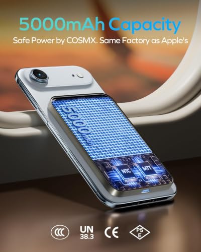 MOMAX Magnetic Wireless Power Bank, 5000mAh Slim 0.3" Portable Charger - color: Titanium, size: 5000 mAh