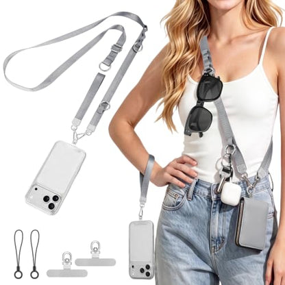 takyu Multifunctional Phone Lanyard, 3 in 1 Cell Phone Detachable Adjustable Crossbody Strap & Neck Lanyard & Wrist Lanyard with 2x Tether Tab for Most Smartphones, Outdoor Travel Essential Grey - color: Greyx1