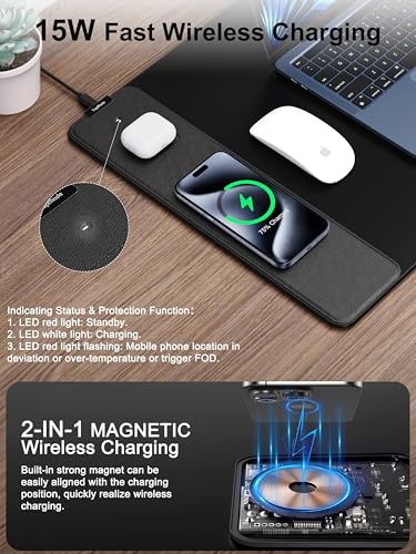 TopMade Wireless Charging Mouse Pad, 31.5"x15.75" XXL Large Desk Pad - color: Black-31.5"x15.8"