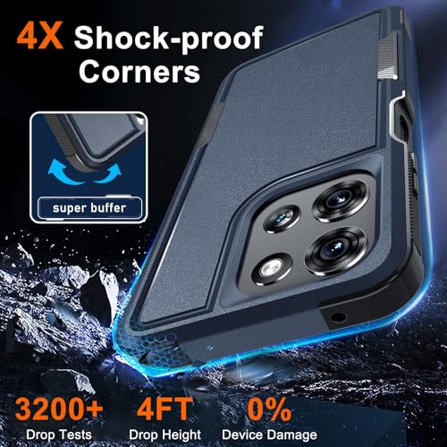for Moto G 5G 2025 Case, Full Body Heavy Duty Rugged Shockproof Protective Phone Cover with Lanyard Strap, Tempered Glass Screen Protector, Navy Blue | with Tempered Glass Screen Protector+Lanyard Strap,Rugged Shockproof Protective Phone Case - color: Nav