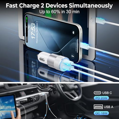 3-Pack Car Charger, Ancekoy 38W Dual Port PD & QC 3.0 Car Phone Charger - color: White, size: 3-Pack