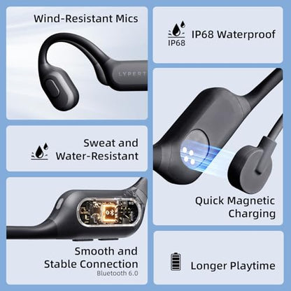 LYPERTEK SoundFree S30 Bone Conduction Headphones, Swimming Headphones - color: SOUNDFREE S30-Black