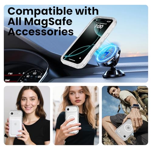 Follaroma Magnetic for iPhone 17 Air Case,Heavy Duty Phone Cases,Clear,6.5" | Compatible with MagSafe, Heavy Duty Shock proof Protection, Military-Grade Anti-Drop, Dual Layer Transparent Protective Cover - color: Clear, size: iPhone 17 Air 6.5''