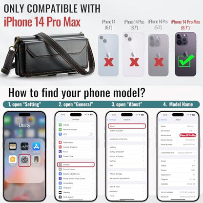 Strapurs Wallet Case Compatible with iPhone 14 Pro Max RFID Blocking 10-Card Holder Soft PU Leather Magnetic Snap Shoulder Strap Zipper Pocket Phone Case Fit for iPhone 14 Pro Max - Black | RFID Blocking 10-Card Holder, Shoulder Lanyard, Wirst Strap, Zipp