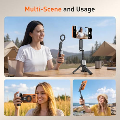 AMAZEAR Phone Camera Grip with Selfie Stick Tripod, Cellphone Accessories for iPhone 16 17 18 Pro Max with Multi-Functional Bluetooth Controller, Comfort Ergonomic Handle Holder, Black - color: Black