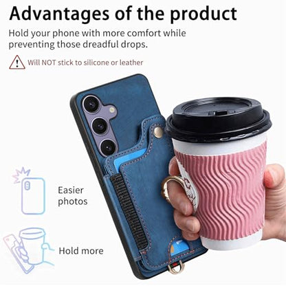 for Samsung Galaxy S25 FE Case Wallet with Card Slots Blue | PU Leather Flip Folio Cover,RFID Blocking Ring Holder,Kickstand,Wrist Strap,Shockproof,Magnetic Protective,Women Men Girls - color: Blue, size: Galaxy S25 FE 6.7 Inch