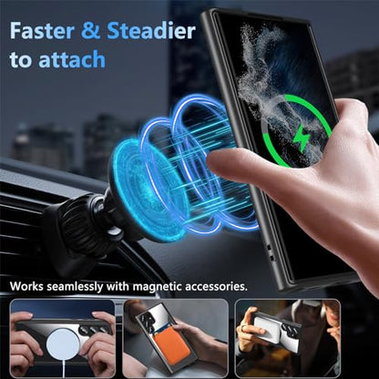 Hensinple for Samsung Galaxy S22 Ultra Case Magnetic, Galaxy S22 Ultra Phone Case [Compatible with Magsafe] Wireless Charging Translucent Back Cover Case 6.8 Inch,Black - color: Black-S22 Ultra, size: Galaxy S22 Ultra 6.8 inch