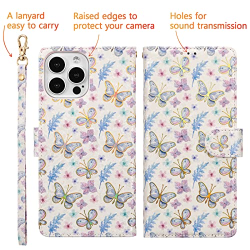 UEEBAI Wallet Case for iPhone 12 Pro Max 6.7 inch, PU Leather Phone Case Kickstand RFID Blocking Flip Case Card Slot Wrist Strap Relief Engraved Pattern Magnetic Closure Flower Folio Case, Butterfly - color: Butterfly, size: iPhone 12 Pro Max 6.7 inch