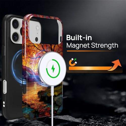 Magnetic Phone Case for iPhone 17 Pro Max,Compatible with MagSafe,Durable 2 Layers Full Covered Shockproof Protective Cover-Stained Glass Sunrise Fall Leaves - color: Stained Glass Sunrise Fall Leaves, size: iPhone 17 Pro Max