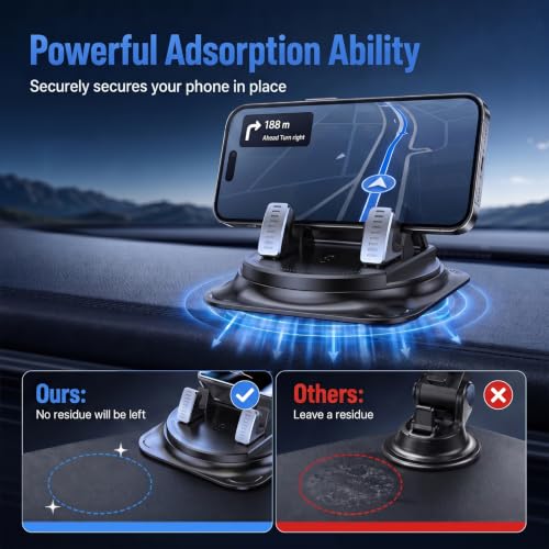 Car Phone Holder 360 Degree Rotation,Car Navigation Mount,Car Dashboard Phone Holder,Anti-Slip Waterproof Navigation Mount,Adjustable Universal Car Phone Mount for Most Smartphones